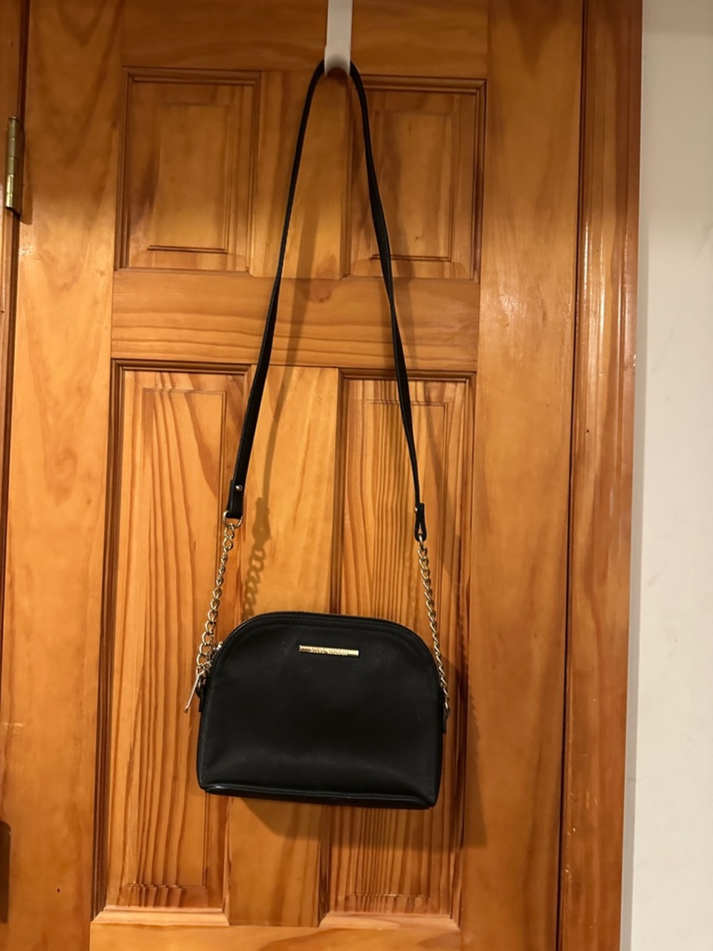 Steve Madden Black Crossbody with Gold Chain Accent